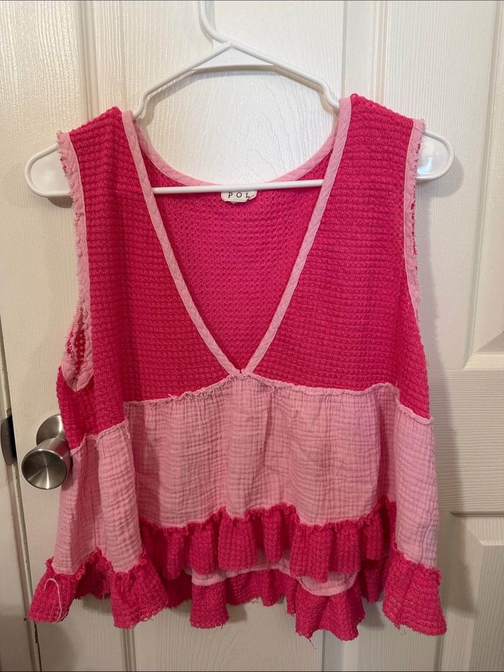 POL Pink Two-Tone Ruffle Tank Top